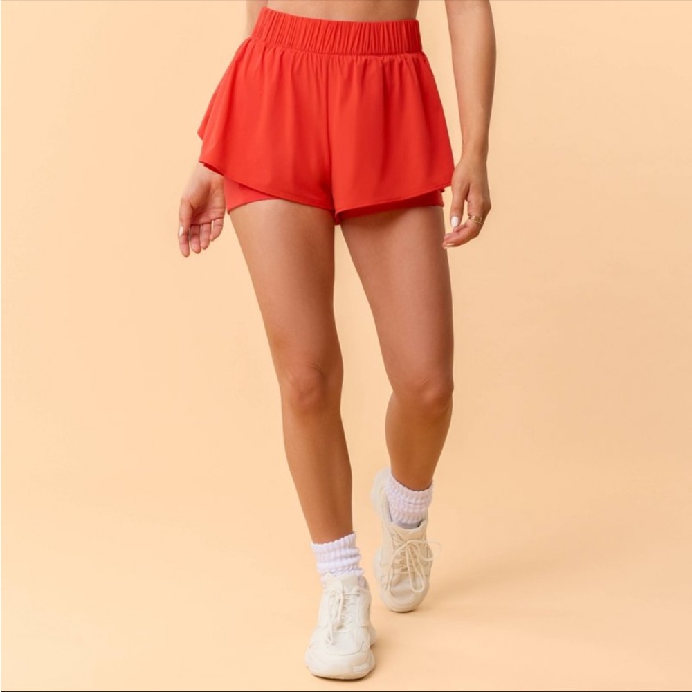 Blogilates Spicy Orange Ruffle Shorts NWT